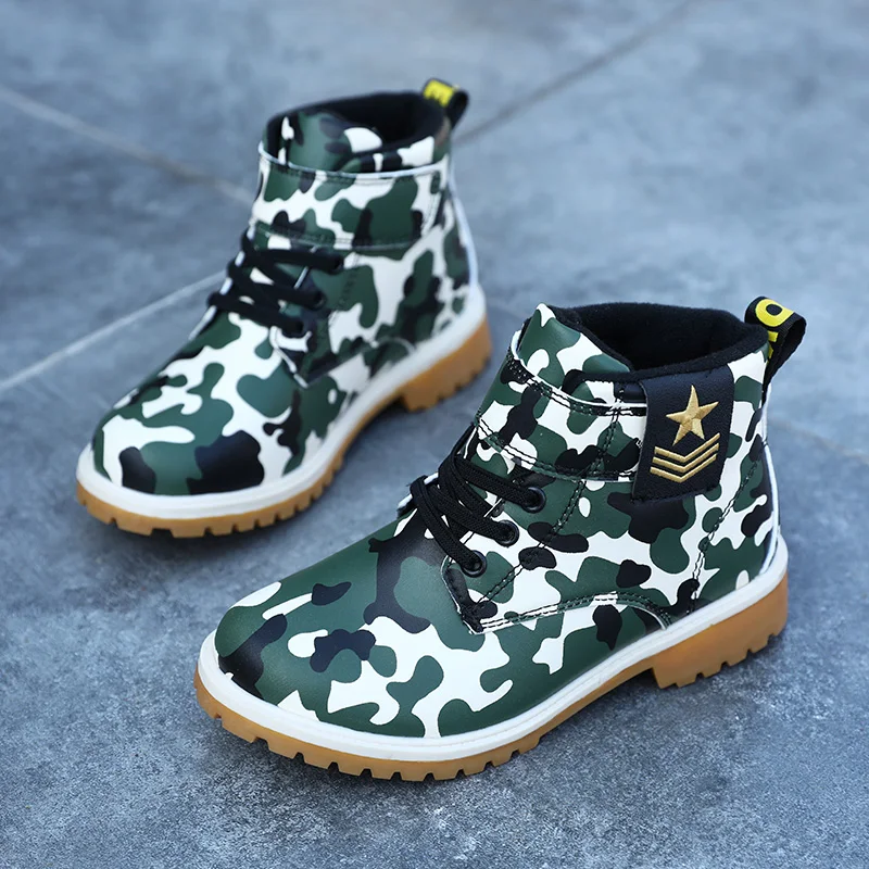 

HOBIBEAR Big Boy Camouflage Boots Non-Slip Kids Winter Boy Boot Army Green Brown Children Martins Boots Outdoor Designer Boots