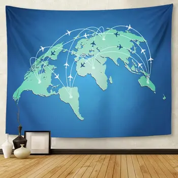 

Path World Map Flight Routes Airplanes in Plane Plan Tapestry Wall Hanging for Living Room Bedroom Dorm 50x60 inches