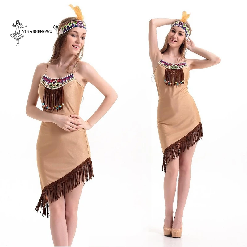Halloween Indian dress Cosplay costume lehenga choli hunters Tassel Indian Tribal dress Women Fringed Native Indians Princess