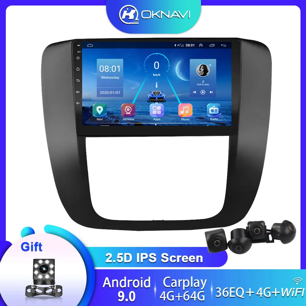 

4G 64G Android 9.0 Car Multimedia Player Auto Radio For GMC Yukon 3 2008 2009 2010 2011 2012 Dark Gray Frame Navigation 2 Din