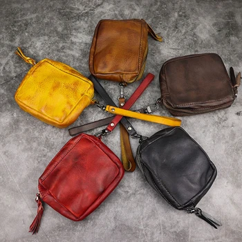 

Genuine Leather Coin Purse Vintage Mini Zipper Wallets Case Storage Bag Card Holder Pocket for Men Women