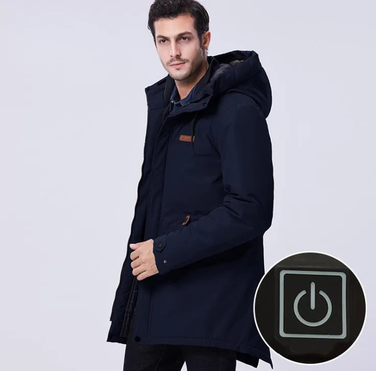Большие размеры 10XL мужские и женские уличные Зимние куртки Утепленные термальные водонепроницаемые USB электрические куртки с подогревом куртка для альпинизма и кемпинга - Цвет: Men Dark Blue