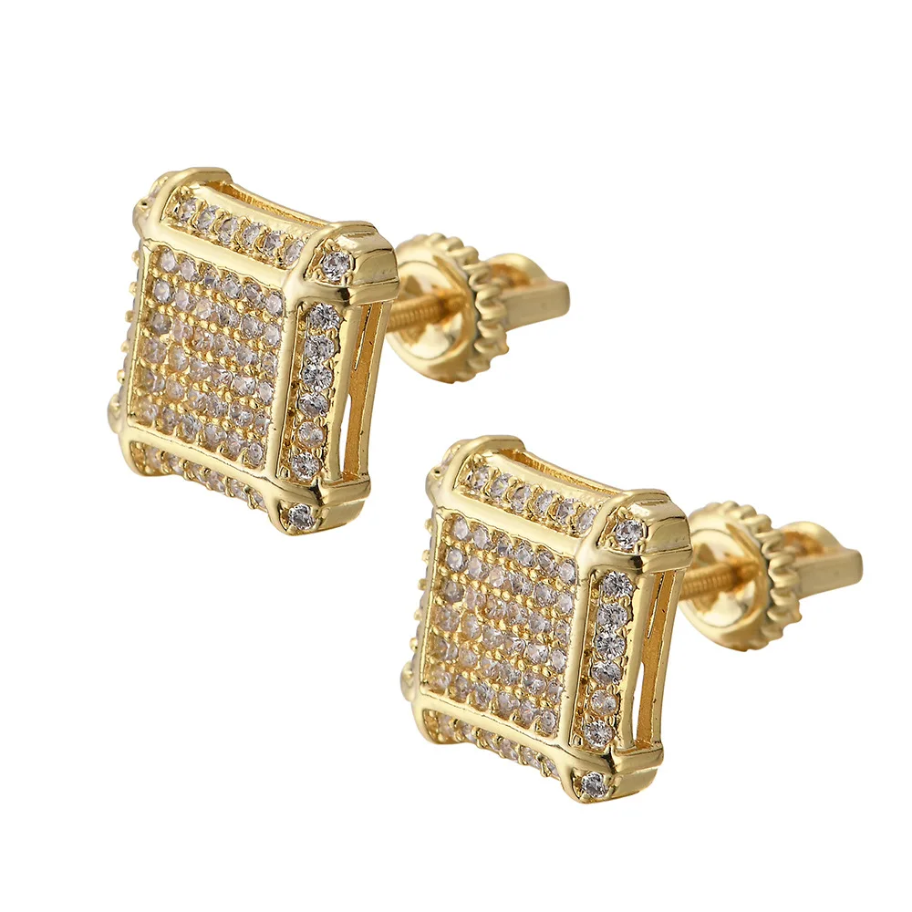 Хип-хоп микро проложили CZ камень ледяной из Bling квадратные серьги для мужчин