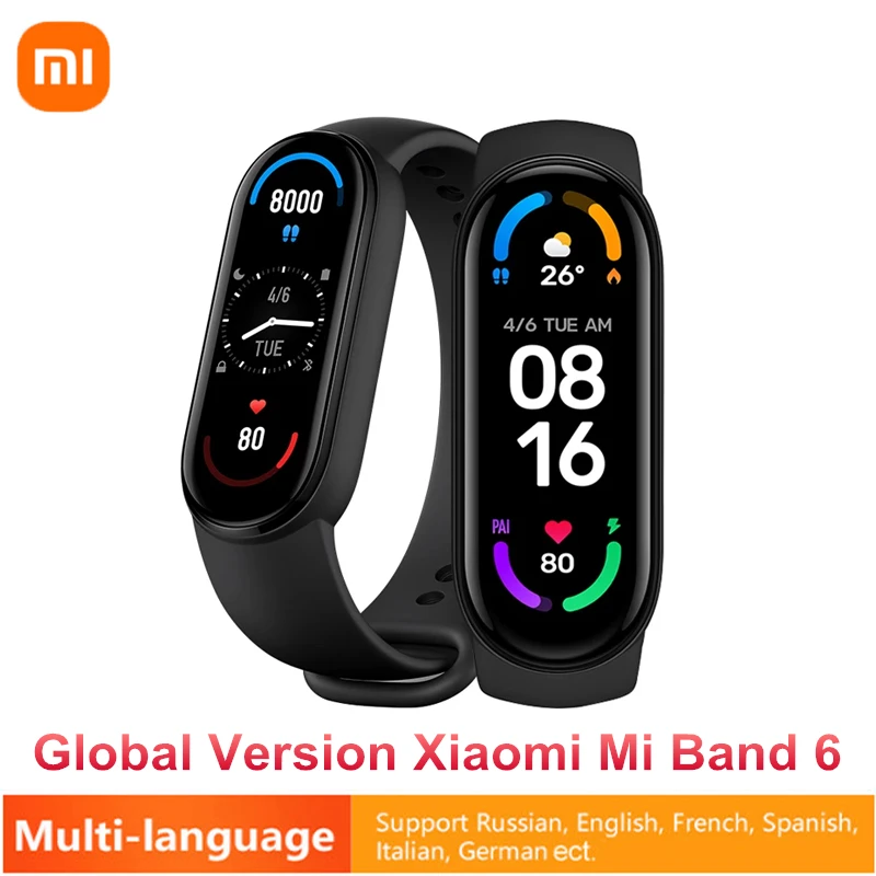 Global Version Xiaomi Mi Band 6 Heart Rate Fitness Traker 4 Color Smart Bracelet Miband 6 Blood Oxygen Bluetooth 5 AMOLED Screen