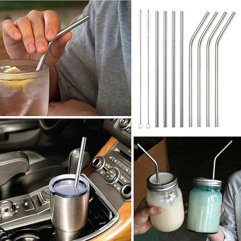 

Reusable Drinking Straw Stainless Steel Straw Bar Accessories Metal Drinking Straws With Cleaner Brush For Party Home