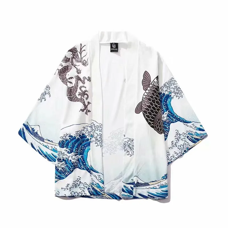 White JDDTON кимоно, модный кардиган унисекс, куртки, Традиционная японская юката, тонкая верхняя одежда, Haori пальто, свободное повседневное пальто, JE019 - Цвет: White