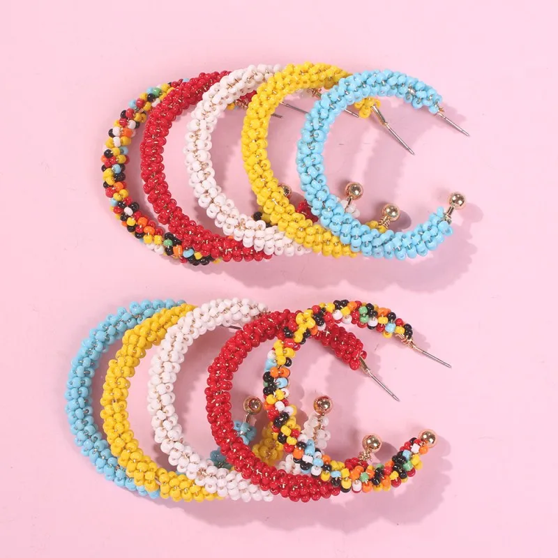 

Fashion Colorful Handmade Beaded Hoop Earrings Women Bohemian Solid Color Circle Hoop Dangle Earrings Jewelry Accessories E6841