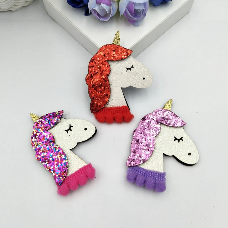 6pcs Mixed Appliques Glitter Unicorn Shiny Glitter Patches Applique Wedding DIY Sewing Patch Hair Bow