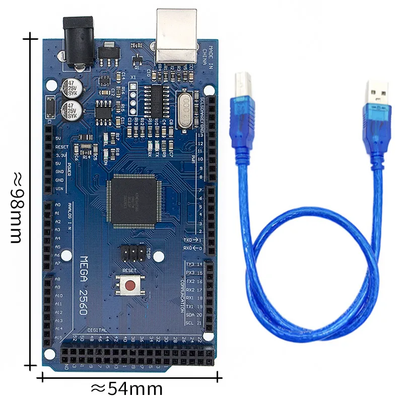 Blue with cable MEGA2560 MEGA 2560 R3(ATmega2560-16AU CH340G) AVR USB плата развития MEGA2560 для arduino - Цвет: Blue with cable