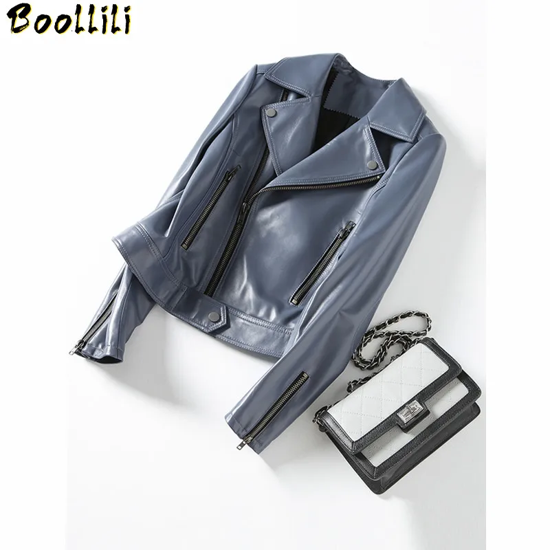 

Boollili 2020 Autumn 100% Real Leather Jacket Women Short Lady Genuine Leather Jacket Motorcycle Sheepskin Coat Outerwear