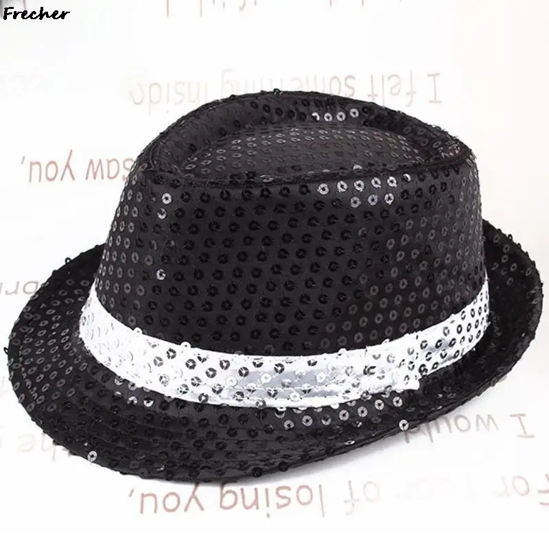 New Fashion Adult Unisex Brilliant Glitter Sequins Hat Dance Show Party Jazz Hat Cap Show Stage Props Beading Caps Fedoras cosplay hats game cosplay props