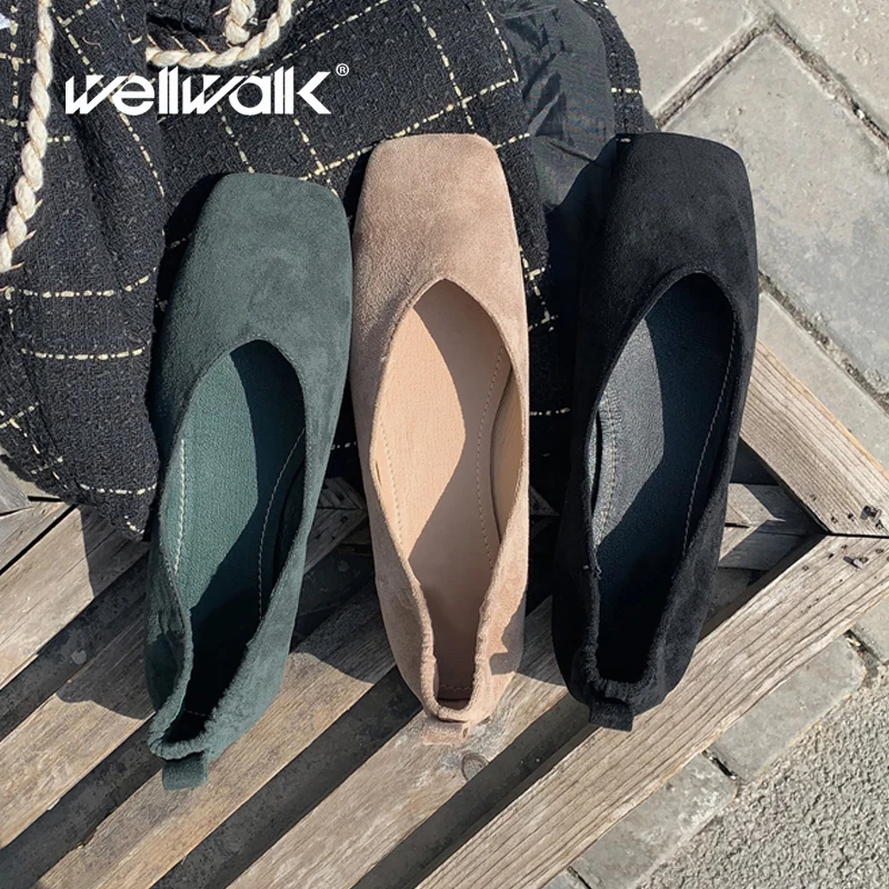 Concise Flat Shoes Women Suede Moccasins Square Toe Casual Ballet Flats Female Slip On Soft Loafer Lady Spring Autumn Shoe Woman | Обувь