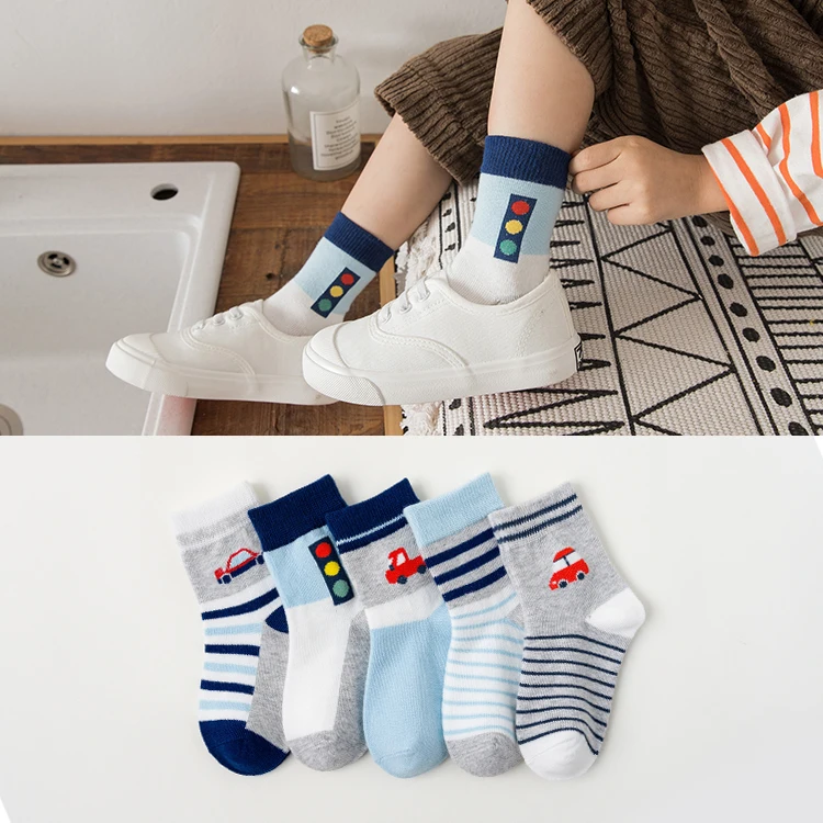 

5pairs/lot Fashion Boy Socks Cotton Autumn Winter Kids Dinosaur Socks Thicken Warm Soft Elastic Children Boy Sock for 1-10Y