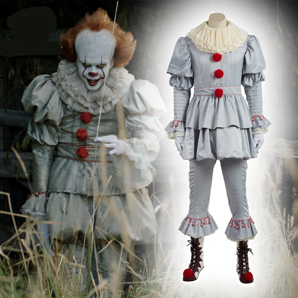 Костюм Стивен Кинга пеннивайза клоуна на спине, костюм клоуна, костюм Хэллоуина для взрослых, костюм ужасного призрака, маска для верховой езды, ботинки, праздничный костюм, реквизит