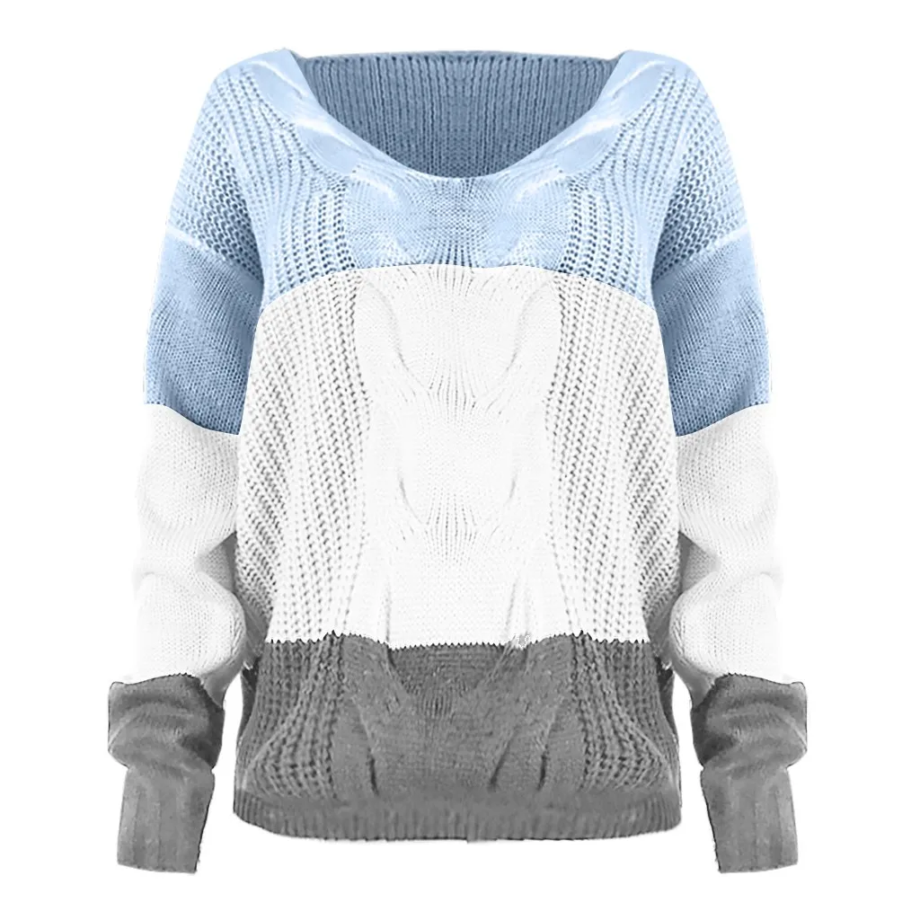 Женский свитер, Повседневный, v-образный вырез, Maglione, пэчворк, свитер, кардиган для женщин, длинный рукав, топы, свободный, Джерси, mujer invierno L826 - Цвет: BU