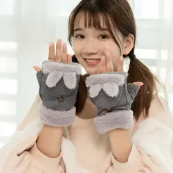 Новые зимние Утепленные перчатки с кроличьими ушками женские замшевые студенческие перчатки