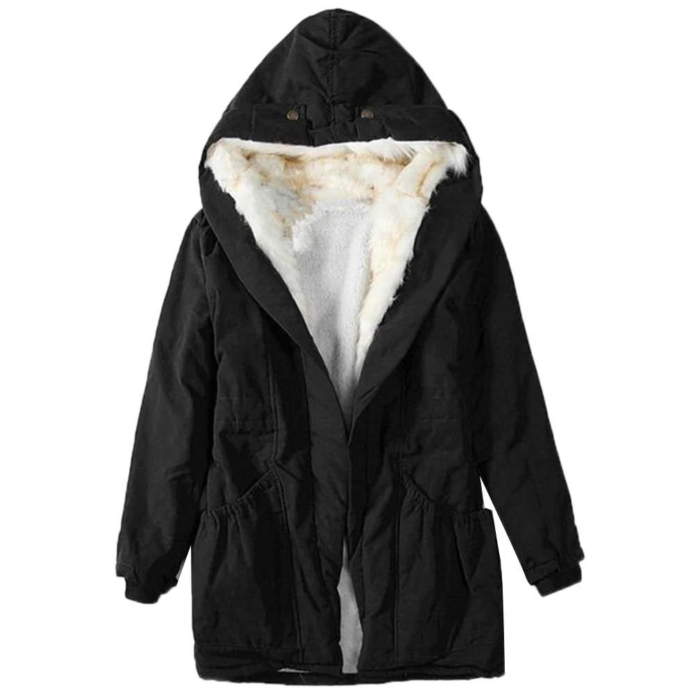 Thicken Winter Quilted Coat Women Long Sleeve Hoodie Paka Zipper Button Casual Women Outwear Warm Parka Fleece chaquetas