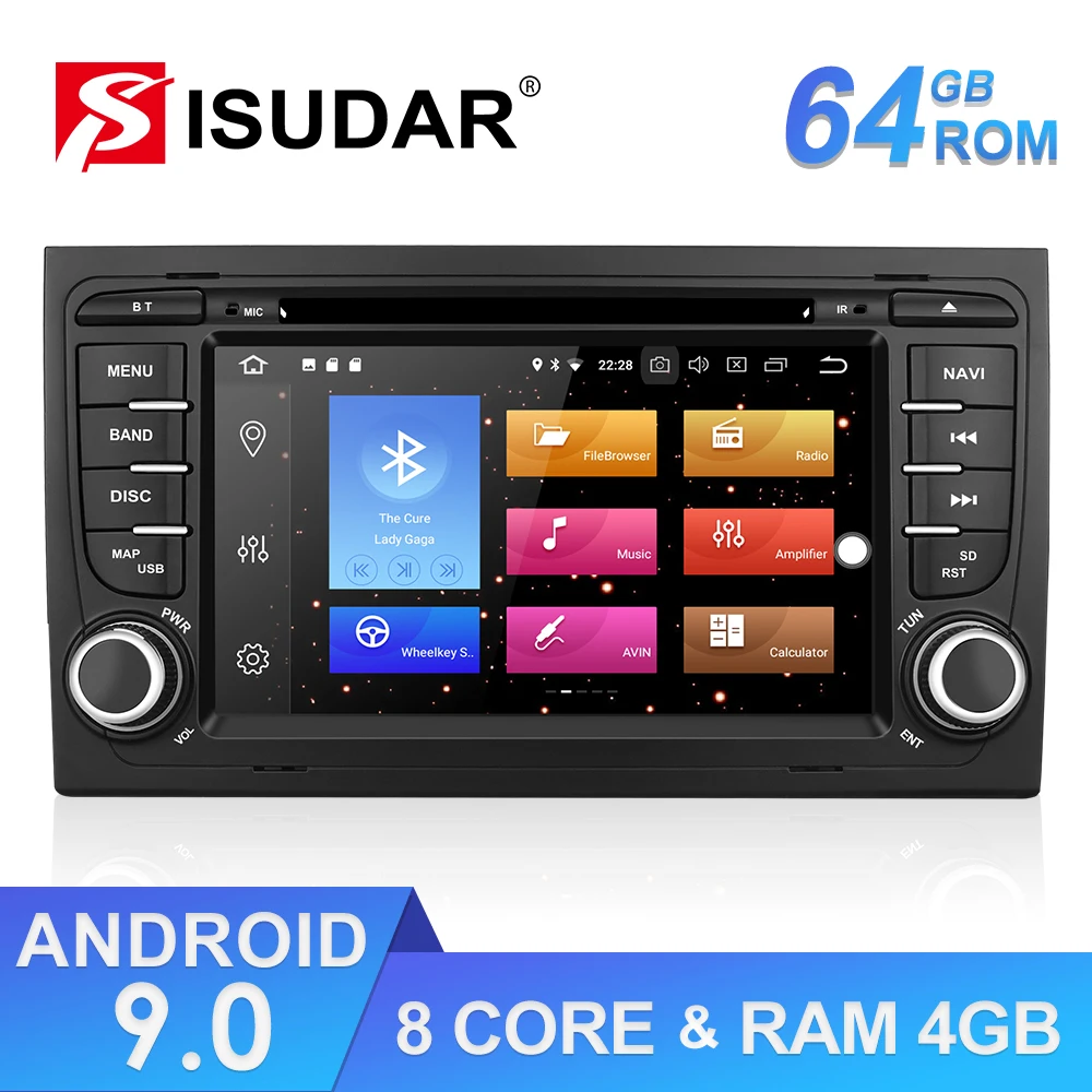 Isudar Автомагнитола 2 Din с 7 Дюймовым Экраном на Android 8.0 Для Автомобилей A4/S4/Audi 2002-2008 USB DVR