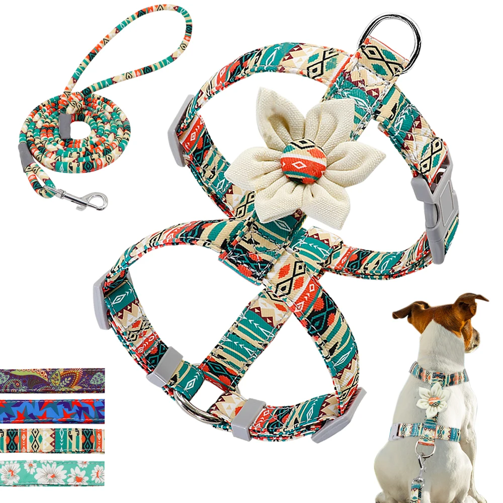 

Nylon Print Dog Harness & Leash Set Floral Dog Puppy Harness Pet Walking Leash Cute Flower Accessory for Small Dogs Chihuahua