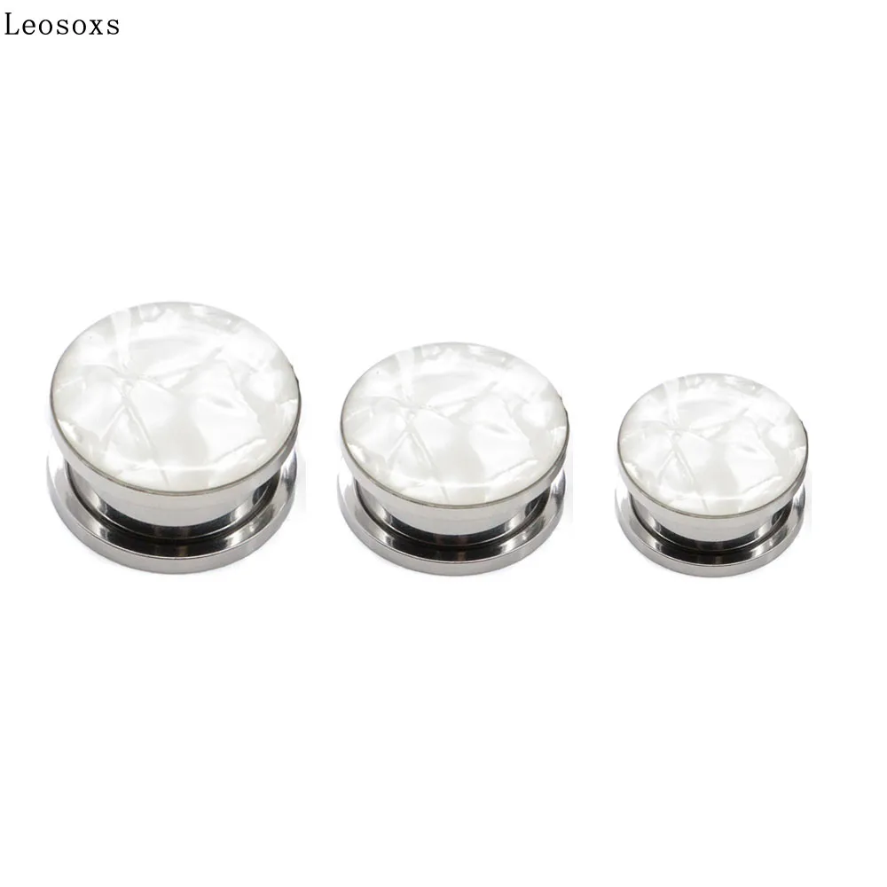 

Leosoxs 2 piece Stainless Steel Ear Expander Punk Style Earrings White Epoxy Stainless Steel Ear Expander