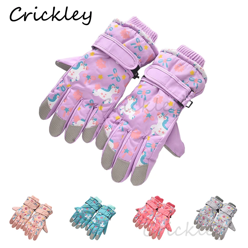 Boys Gloves Kids Mittens Waterproof Winter Girls Children Non-Slip Warm Unicorn 6-10years