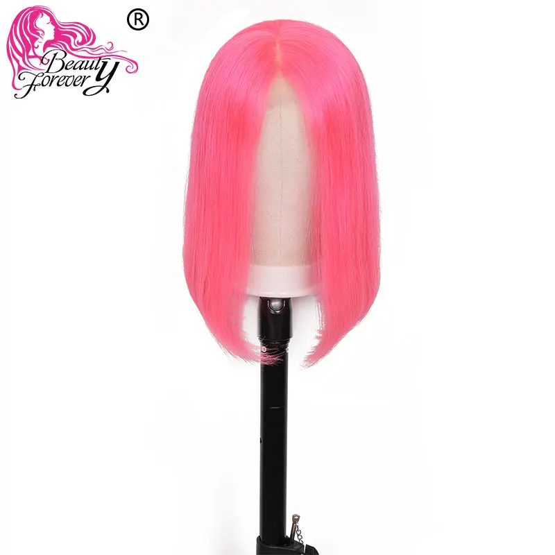 Beauty forever, 13*4, короткие прямые парики, 150%, 180% плотность, розовый, на кружеве, Remy, человеческие парики, бразильские цветные парики