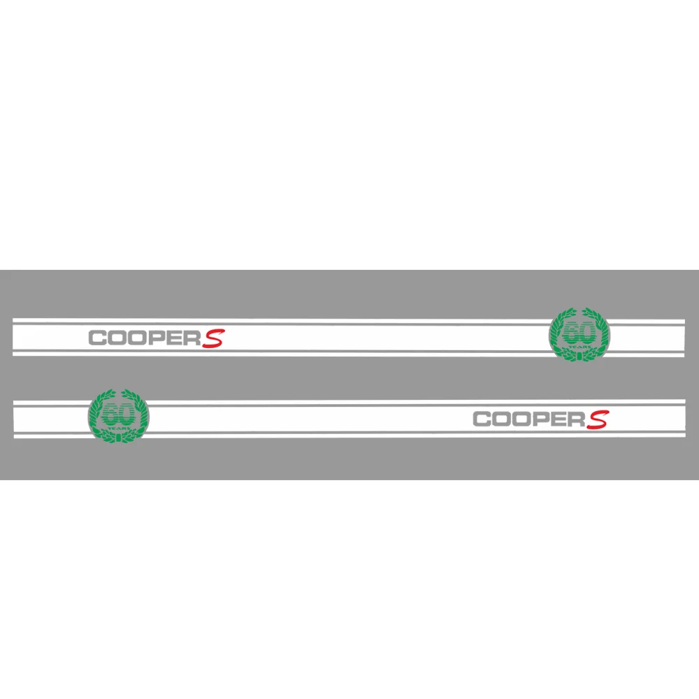 2 х 60 м Юбилей наклейка Cooper S тюнинг автомобильный боковой двери в полоску Стикеры для MINI Cooper R50 R52 R53 R55 R56 R57 R58 R59 R60 R61 - Название цвета: glossy white