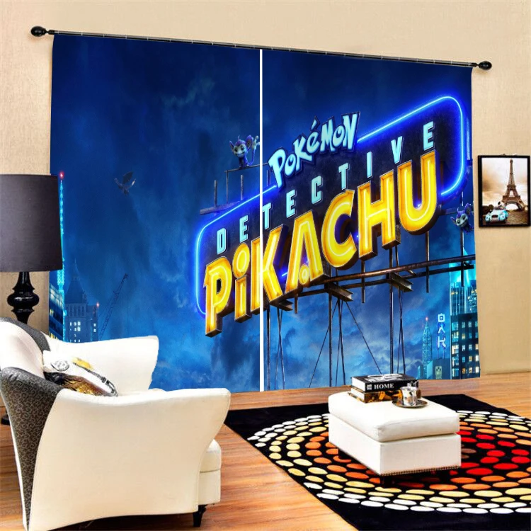 Pikachu 3D печать спальня гостиная шторы на окна 2 панели японского аниме мультфильм плотные шторы на заказ размер шторы