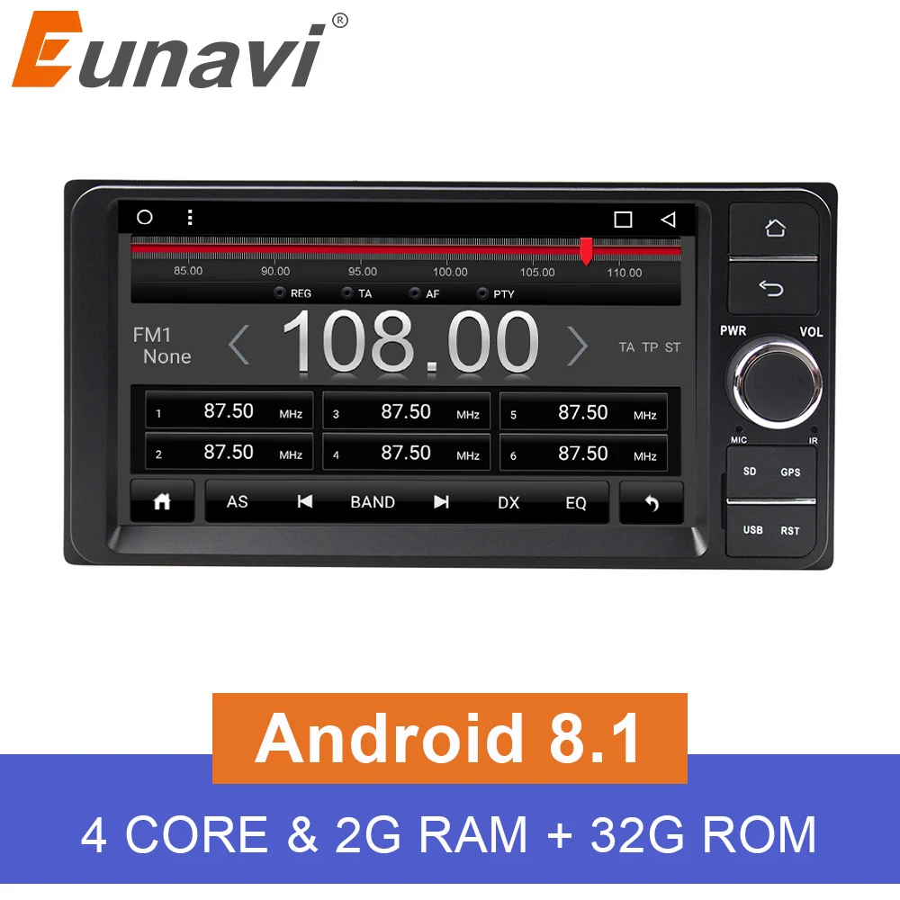 Eunavi четырехъядерный 2 din Android 8 1 2G ram автомобильный dvd плеер для Toyota Hilux VIOS старый Camry