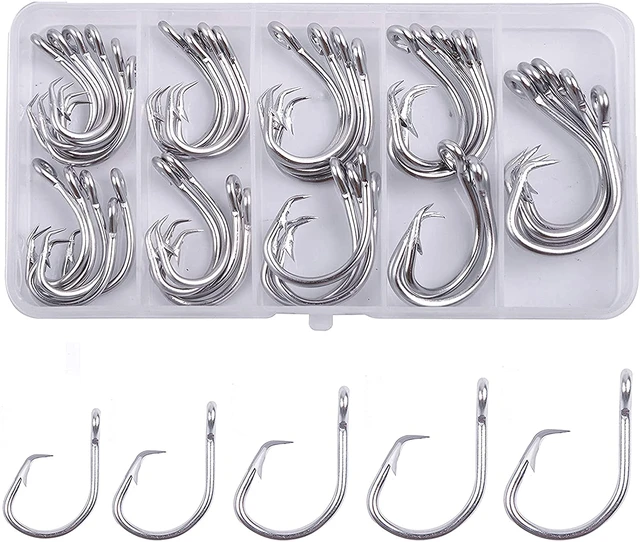 40pcs Fishing Tuna Hooks Stainless Steel Barbed Circle Hook in