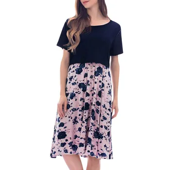 

Womens Maternity Dress Short Sleeve Floral Print Dresses Nursing Baby Dresses For Mothers Summer Print Breastfeeding Clothing