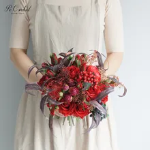 PEORCHID Искусственный Красный Свадебный букет невесты цветок розы Ramo De Flores Novia свадебное украшение невесты ручной Букет