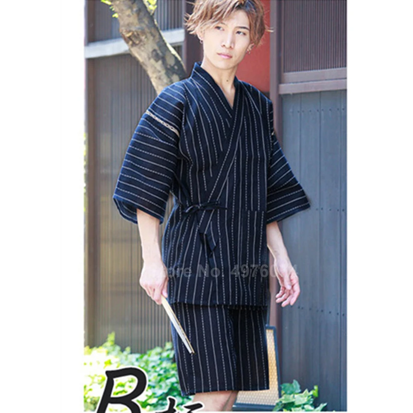 2PCs Set Japanese Kimono Samurai Men Sleepwear Pajamas