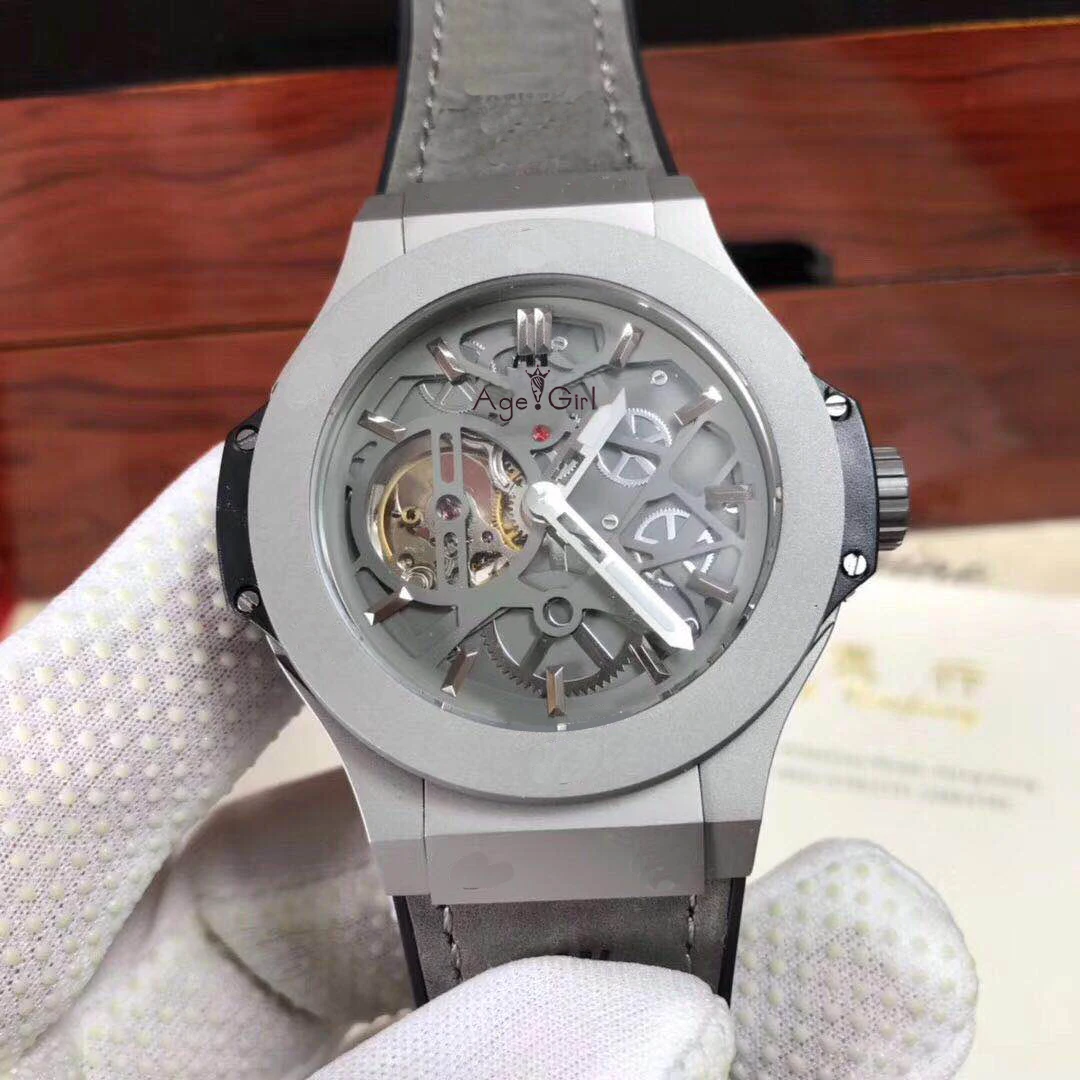 

Luxury Brand New Men Rose Gold Grey Black Leather Automatic Mechanical Tourbillion Watch Sapphire Glass Back Titanium Sport AAA+