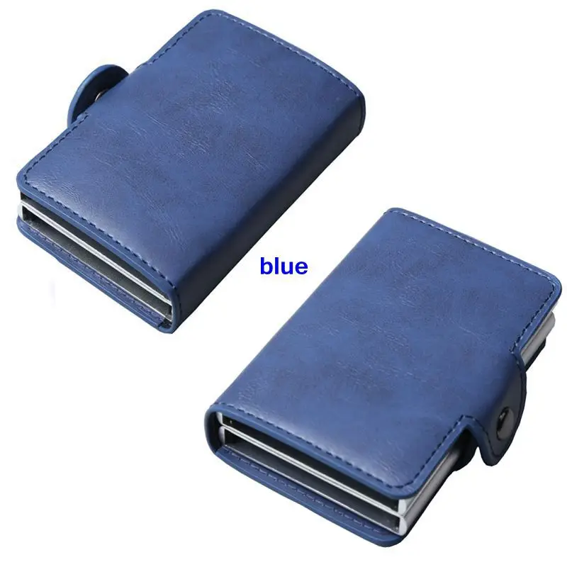 RFID алюминиевые двойные коробки, кредитный держатель для карт, визитная карточка, чехол, углеродное волокно, металл, алюминий, модный кошелек для карт - Color: Blue 003