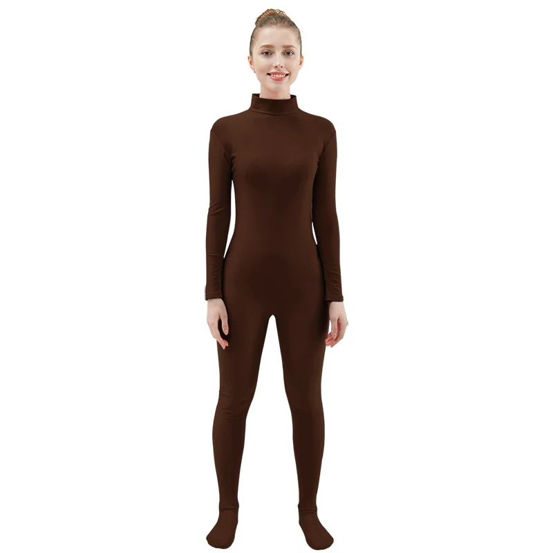 Dark Brown Ensnovo, Женский костюм из лайкры, нейлона, белого цвета, длинный рукав, водолазка, костюм на заказ, облегающие колготки, Одежда для танцев, костюмы из спандекса - Цвет: Dark Brown