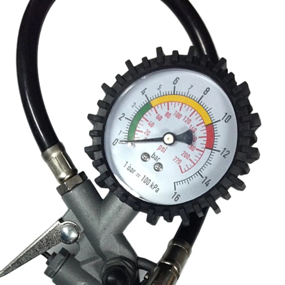 

New 2018 aluminum alloy+PVC pipe New Air Tire Inflator With Dial Gauge Auto Truck Bike Compressor Pistol Type