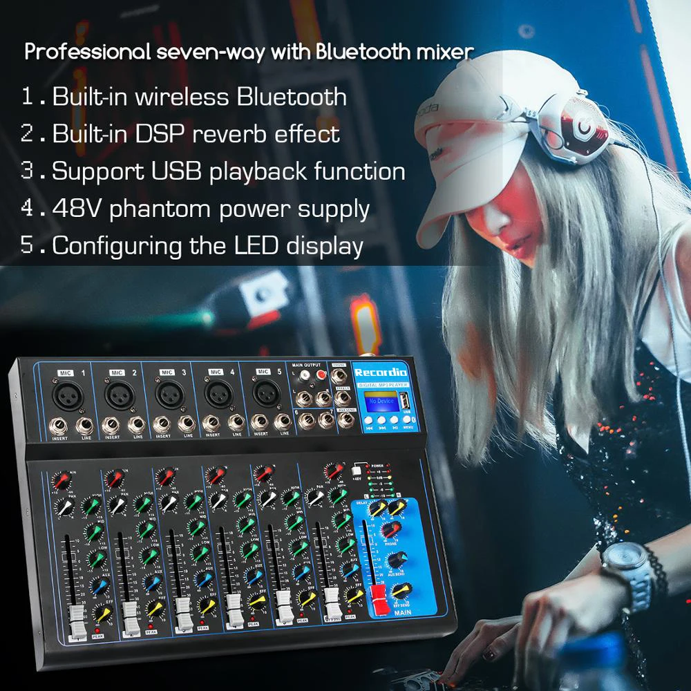 GAX-UF7/F7 USB Digital Microphone Sound Mixer Console Professional Karaoke Audio Mixer Amplifier with blueteeth