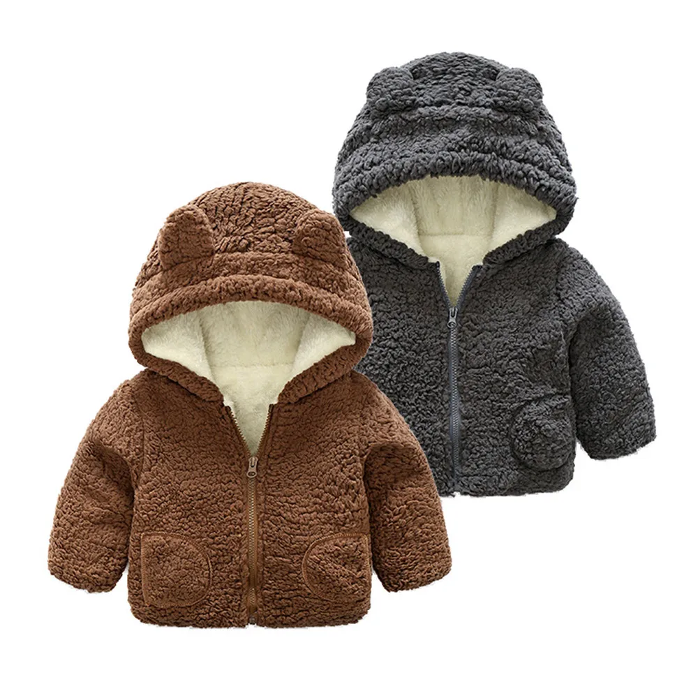 Детская куртка коллекция года, новая весенне-осенняя куртка с капюшоном для мальчиков и девочек однотонная куртка на молнии плотная теплая одежда с ушками медведя