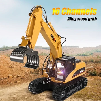 

HuiNa 1570 1:14 2.4GHZ 16CH Alloy log grabbing machine with lndependent arms RC log grabber 360 degree spin tank tread trunk