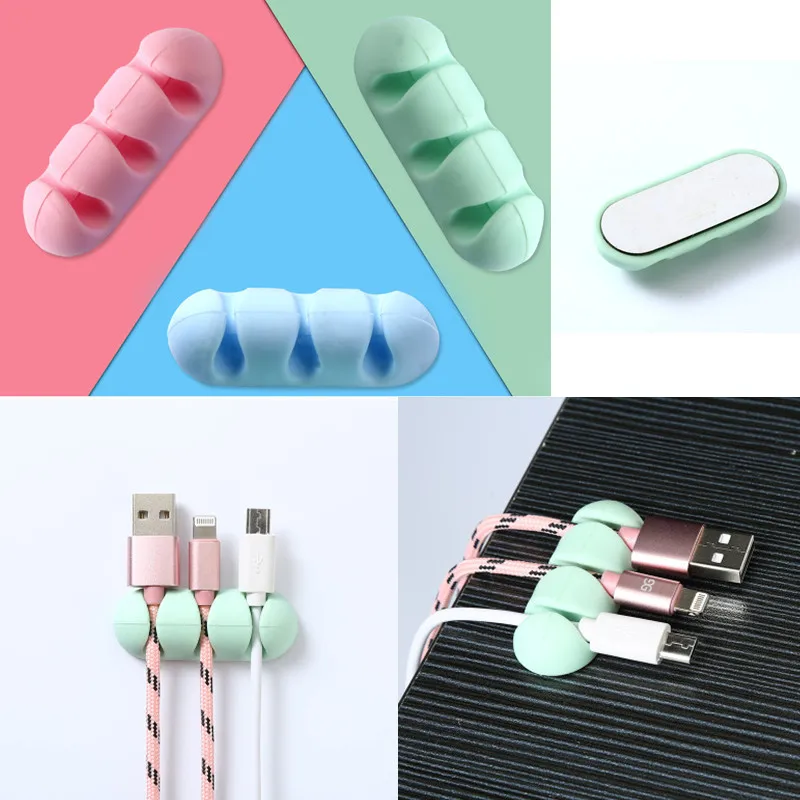 2Pcs/set Office Desk Cable Organizer Adhesive Silicone Wire Lead USB Charger Cord Winder Home Table Storage Holder Accessory |