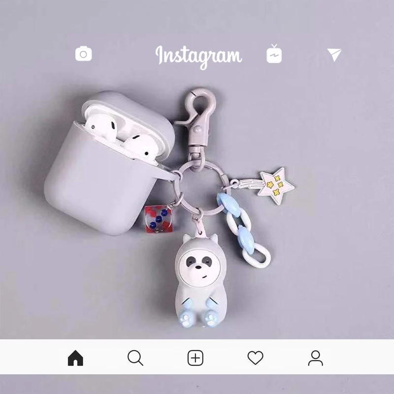 

Super cute we are bear pink pig nose keychain Bluetooth Wireless Earphone silicone Case For Apple AirPods 1 2 Headset box bag