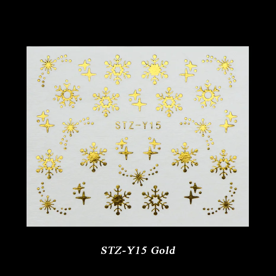STZ-Y15 Gold 1 лист металла Золото Серебро слайдер Рождество Снежинка воды стикер для маникюра DIY 3D полный обёрточная бумага кончик ногтей лак BESTZ-YA-1 - Цвет: STZ-Y15 Gold