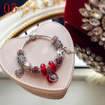 

High Quality Original 1:1 100%925 Sterling Silver Charm Charm Red Glaze Beads Bracelet Bracelet Gift First Free Shipping