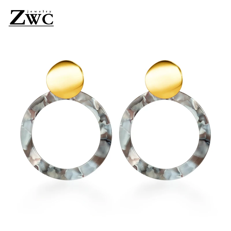 ZWCX винтажные корейские большие серьги для женщин, женские модные золотые висячие серьги с кубическим цирконием, серьги геометрической формы, ювелирные изделия - Окраска металла: Gray2