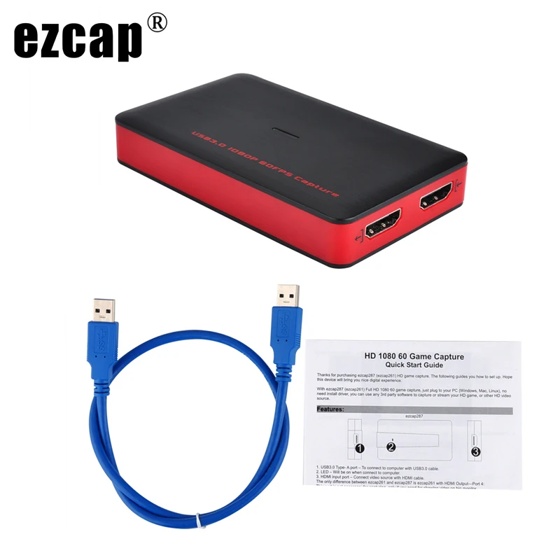 Ezcap 1080P 60fps Full HD видеомагнитофон HDMI к USB 3 0 карта захвата для Windows Mac Phone Game Support PC Live