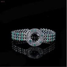 Серебро 925 S925 Стерлинговое серебро ювелирные изделия Taiyin женские ручной орнамент зеленый натуральный камень браслет часы для женщин Новинка