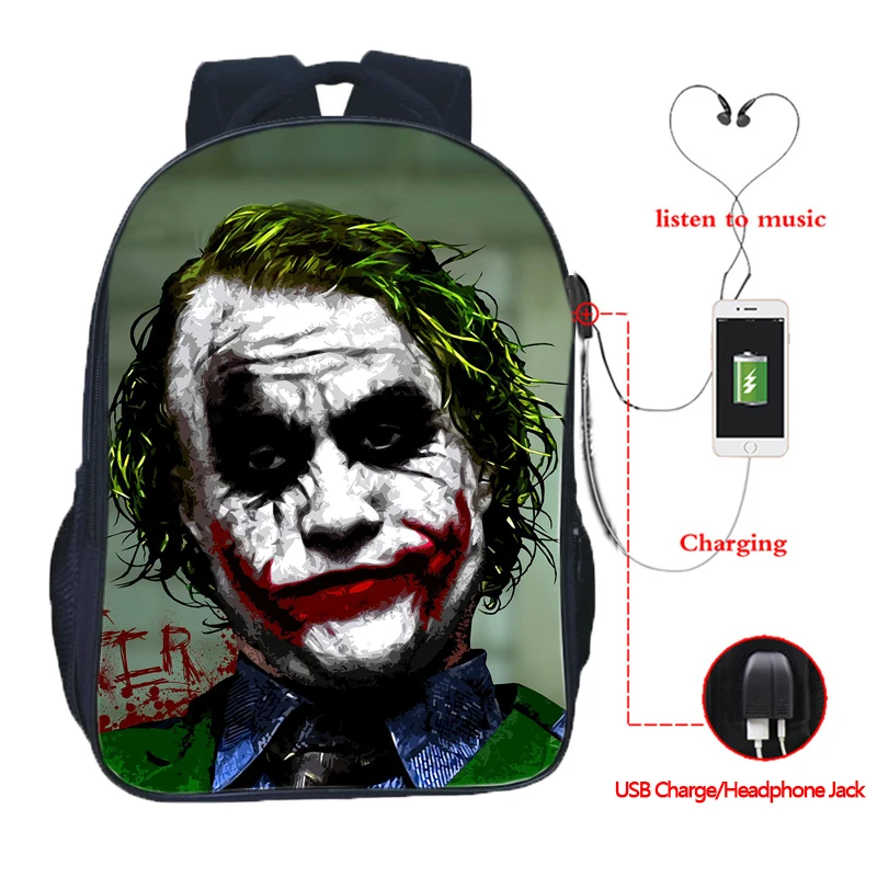 1 Joker USB сумки со встроенными зарядными устройствами, ежедневный рюкзак для подростков, модный рюкзак для зарядки через usb, мужские и женские дорожные сумки, школьные рюкзаки для мальчиков и девочек, подарок Mochila - Цвет: 1
