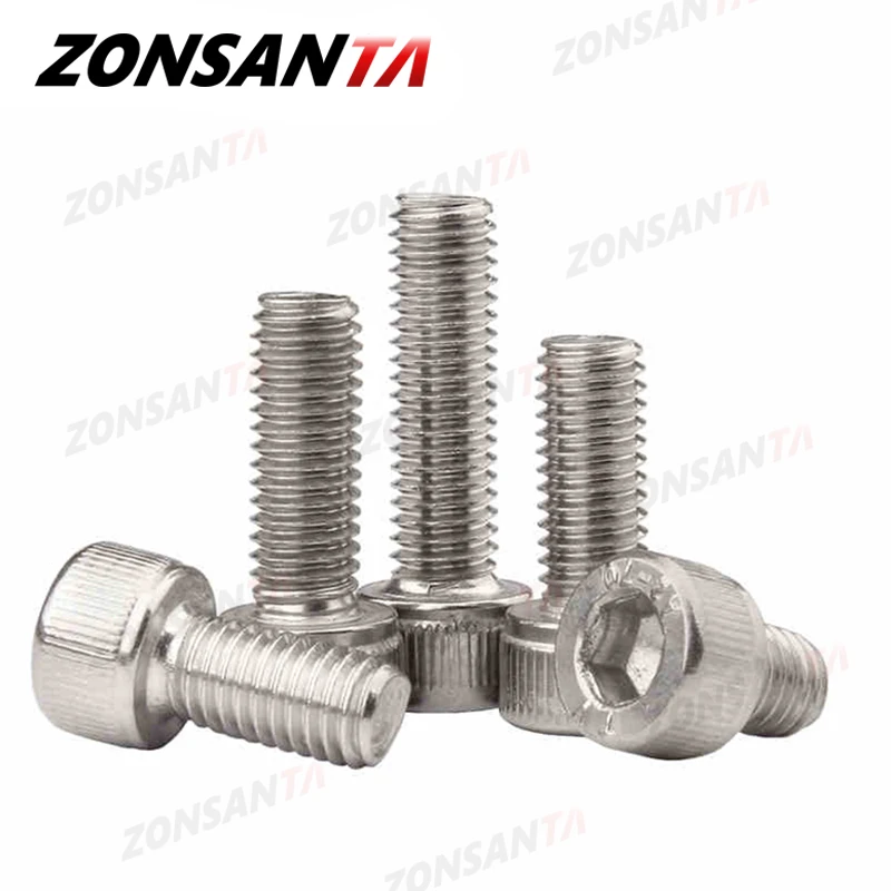 ZONSANTA 육각형 육각 소켓 캡 헤드 볼트 M1.4 M1.6 M2 M2.5 M3 M4 M5 M6 M8 304 스테인레스 스틸 DIN912 알렌 소켓 헤드 나사