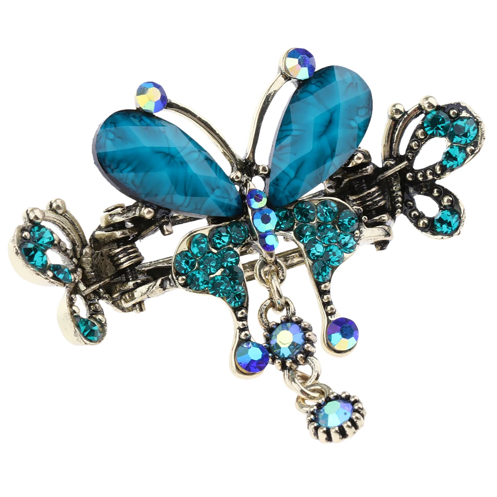 Vintage Butterfly Design No-slip Grip Metal Mini Jaw Clip,Rhinestone and Crystal Hair Claw Clip